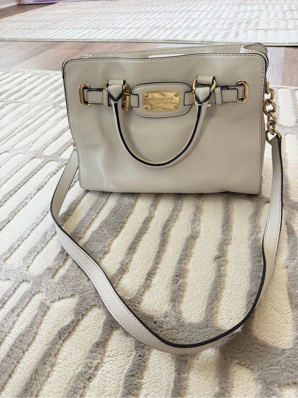 Michael Kors Ivory Pebbled Leather Satchel with Gold Hardware